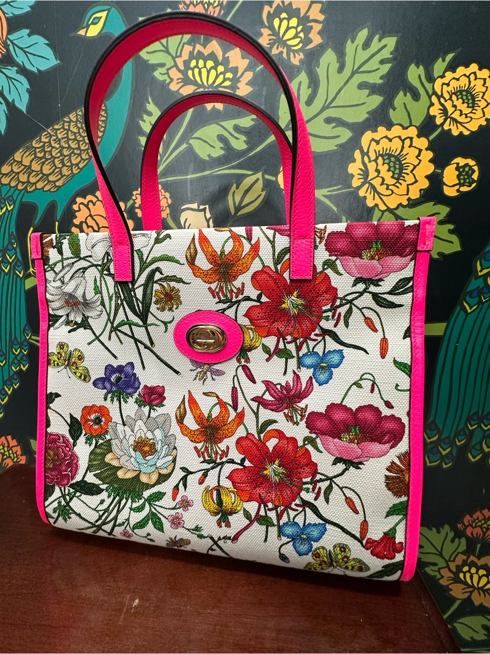 Gucci Flora Tote Pink Floral Canvas Crossbody Bag 550141 - Picture 5 of 17